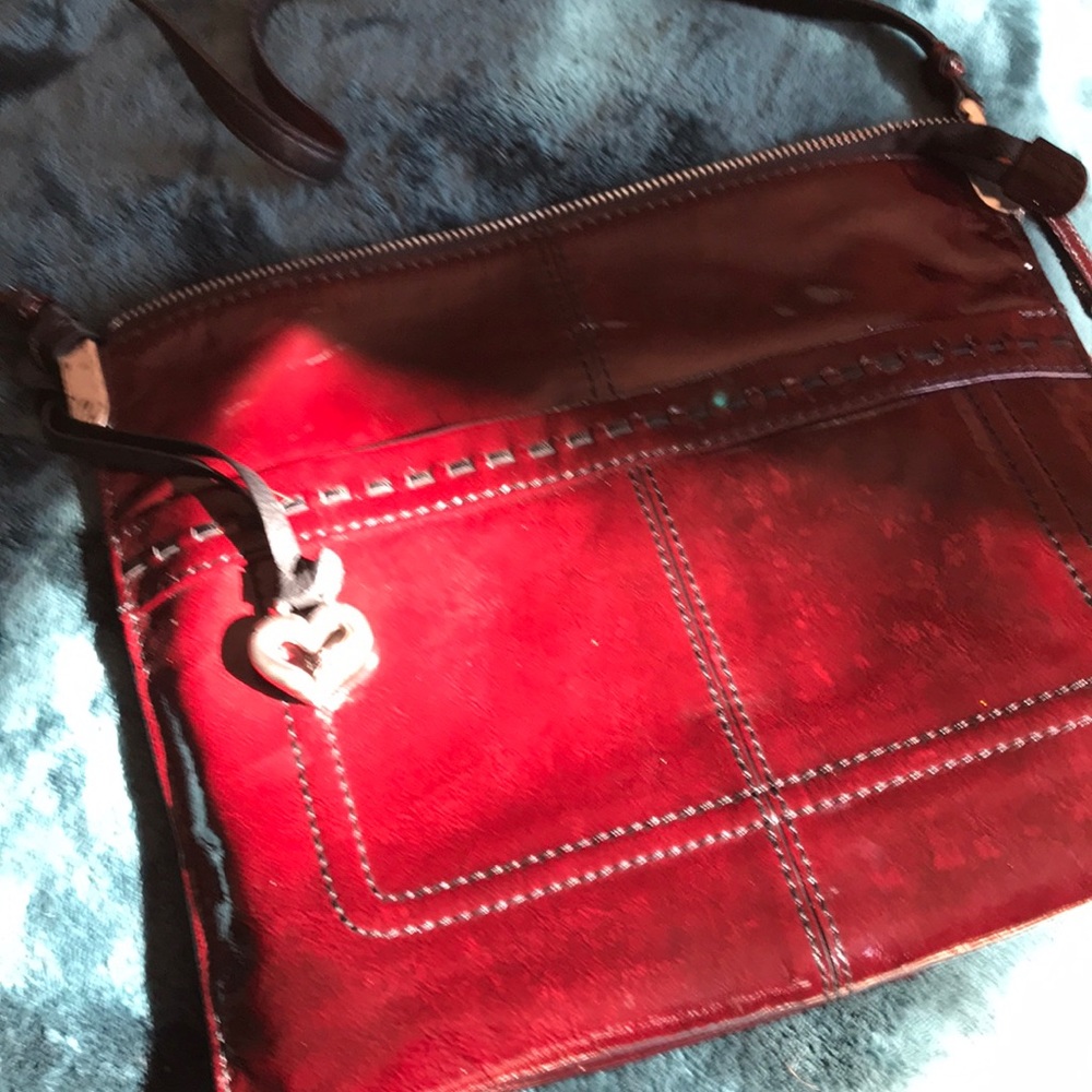 Dark bing cherry red patent Brighton handbag
